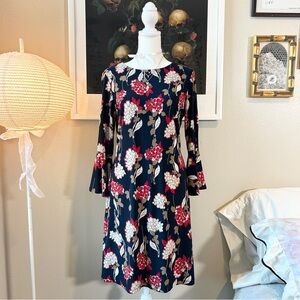 Tommy Hilfiger navy blue & red floral bell sleeve shift dress 4